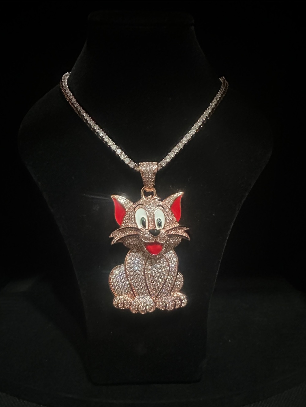 Tom ( Tom & Jerry ) cute Pendant Necklace - Rose Gold and White